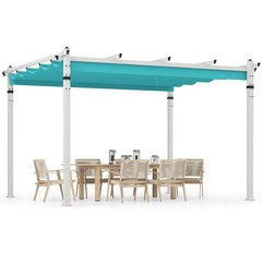 Patio Garden Backyard Deck Porch Metal Shelter w/ Retractable Canopy Anchors
