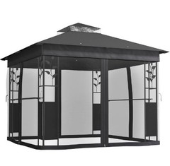 Spacious Double Roof Patio Gazebo with Shelves and Netting for Lawn & Backyard