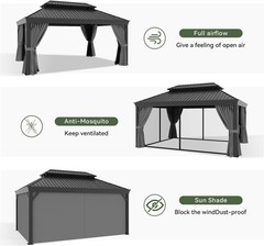 Sturdy 12×16 Aluminum Gazebo with Drainage & UV Protection – Perfect for Patios