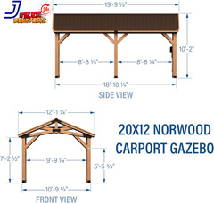 Norwood 20 Ft. X 12 Ft. All Cedar Wooden Carport Pavilion Gazebo with Hard Top S