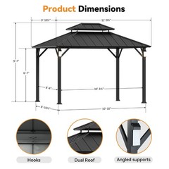 Outdoor Hardtop Gazebo Galvanized Steel Double Roof w/4 LED Lights and Nettings