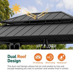 The Horizon Permanent Hardtop Gazebo 12&prime; x 16&prime; w/ 4 LED Lights, Galvanized Steel