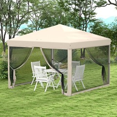 Outdoor Gazebo Canopy 9.7&prime; x 9.7&prime; Pop Up Party Tent Mesh Net Patio Beige