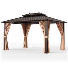 10&rsquo;x13&prime; Patio Double-Roof Hardtop Gazebo Aluminum Pavilion Netting Outdoor
