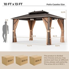 10&rsquo;x13&prime; Patio Double-Roof Hardtop Gazebo Aluminum Pavilion Netting Outdoor