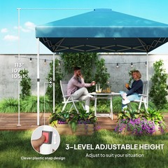 Outsunny 10&prime; x 10&prime; Pop Up Canopy Tent with 2 Half Sidewalls, Sea Blue