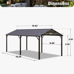 10 x 20 ft Outdoor Carport Heavy Duty Gazebo Garage Car Shelter Shade Multi-Use