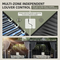 12 x 20 ft Aluminum Outdoor Louvered Pergola With Water-tight Adjustable Roof