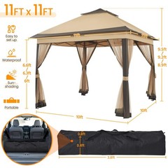 11×11 Outdoor Pop Up Gazebo Double Roof Garden Patio Canopy w/Netting, Sandbags
