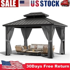 10x10FT Hardtop Gazebo, Outdoor Pergolas with Mosquito Netting and Curtains