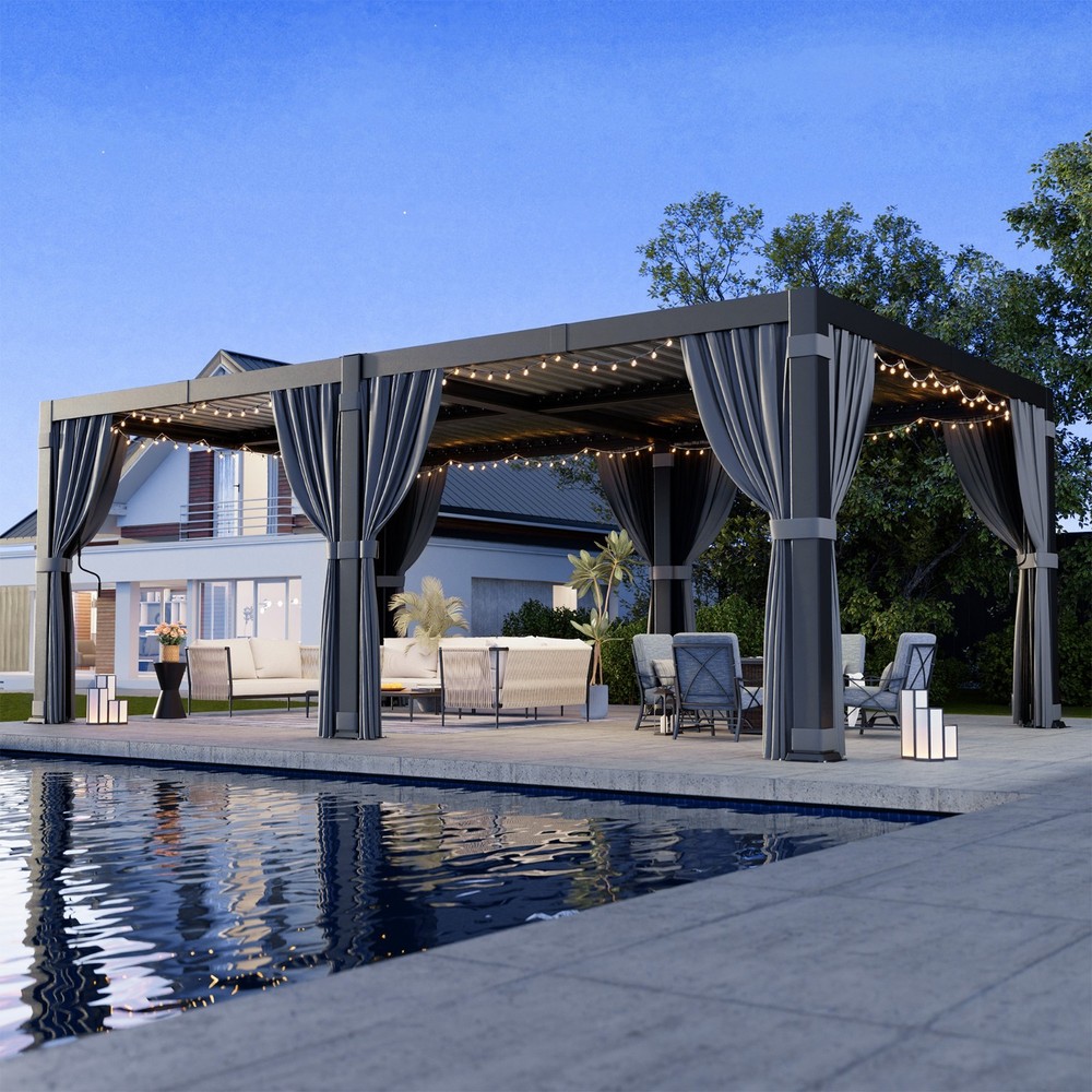 12 x 20 ft Aluminum Outdoor Louvered Pergola With Water-tight Adjustable Roof