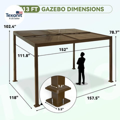 Gazebo 10’X13‘ with Adjustable Polycarbonate Roofs, All Aluminum Frame Permanent