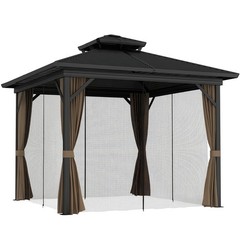 10&prime; x 10&prime; Hardtop Gazebo w/ Aluminum Frame Double Roof Sidewalls Brown