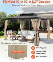 Gazebo Privacy Curtain 10&prime; x 10&prime; x 6.9&prime; Waterproof Gazebo Curtains Gray