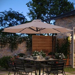 Commercial Grade 10 ft Round Solar LED Patio Cantilever Umbrella, Tan