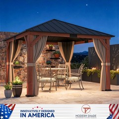 Cedar Wooden Gazebo 12&prime; x 12&prime; Galvanized Steel Hardtop Roof for Garden,Backyard