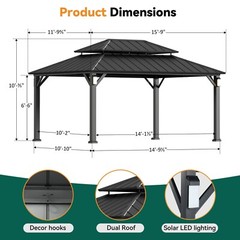 The Horizon Permanent Hardtop Gazebo 12&prime; x 16&prime; w/ 4 LED Lights, Galvanized Steel