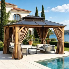 10&prime; x 12&prime; Outdoor Wood Gazebo Double Top Hardtop Permanent Wooden Pavilion Patio