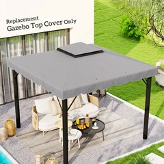 Outsunny 10&rsquo;x10&prime; Double Roof Gazebo Replacement Canopy Top Cover, Light Gray