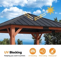 Cedar Wooden Gazebo 12&prime; x 12&prime; Galvanized Steel Hardtop Roof for Garden,Backyard