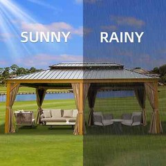 Domi 12&prime; x 20&prime; Outdoor Hardtop Gazebo Aluminum Wood Grain Frame w/Sidewalls