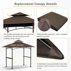 5x8FT Grill Gazebo Replacement Canopy Top Brown Double Tier BBQ Shelter Cover