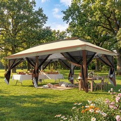 12×12 12×20 Pop Up Canopy Tent with Mosquito Netting, Screened Gazebo