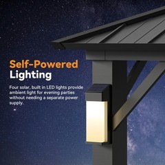 Outdoor Hardtop Gazebo Galvanized Steel Double Roof w/4 LED Lights and Nettings
