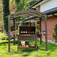 Domi Outdoor 8X5ft Arc Grill BBQ Gazebo w/2 Side Shelves&Bottle Opener,Brown