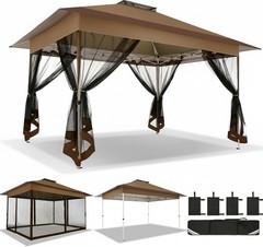 10x15FT Outdoor Gazebo Pop Up Patio Gazebo with Mosquito Netting Canopy Tent NEW