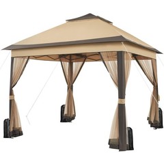 11×11 Outdoor Pop Up Gazebo Double Roof Garden Patio Canopy w/Netting, Sandbags