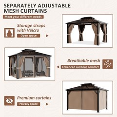 10×12 Hardtop Gazebo Double PC Roof Canopy W/Curtains and Net,Aluminum Frame