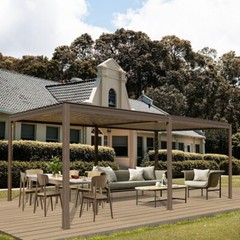 Domi Outdoor 10X20FT Brown Louvered Pergola w/Adjustable Roof, Aluminum Frame