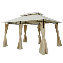 Large Outside Relaxing Cabana w/ Steel Frame & Removable Curtains Cream White