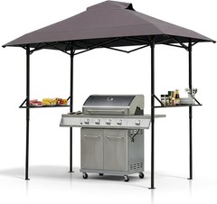 8×5 Pop Up Grill Gazebo BBQ Gazebo with 2 Side Shelves Outdoor Grill Canopy BBQ