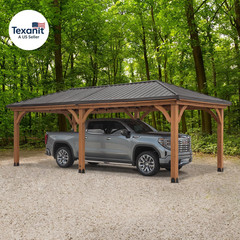 Barrington 24&prime; X 12&prime; Cedar Wood Outdoor Gazebo Pavilion with Hardtop Galvanized