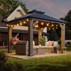 10x 10&prime; /12x20FT Wood Gazebo Hardtop Patio Permanent Wooden Pavilion Double Roof