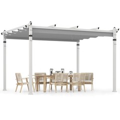 12’ x 10’ Outdoor Pergola w/ Retractable Canopy Aluminum Frame Anchors Patio