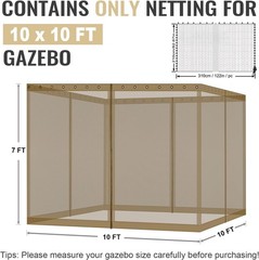 Weather-Resistant 10×10 Gazebo Mosquito Netting, Dark Brown//