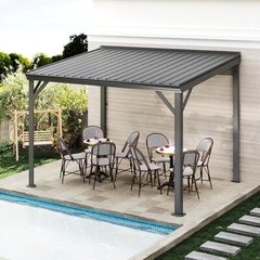 Domi 8x10FT Lean to Gazebo, Wall Mounted Gazebo w/Sloping Roof,Drainage System