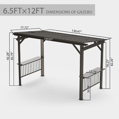 Domi Outdoor 6.5x12FT Hardtop Grill Gazebo w/2 Side Shelves &Ceiling Hook,Brown