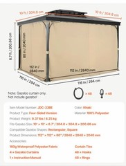 Gazebo Privacy Curtain 10&prime; x 10&prime; x 6.9&prime; Waterproof Gazebo Curtains Gray
