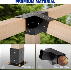 Pergola Kit, Slanted Roof Pergola Bracket, 4-Way Brackets with Post Base Kit, Lo