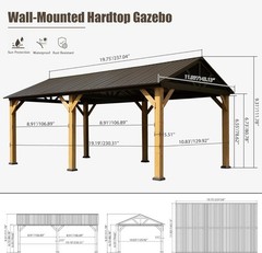 Cedar Wood 12&rsquo;x20&prime; Outdoor Gazebo with Versatile Ceiling Hooks & Sloping Roof