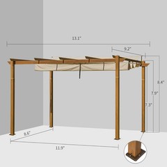 9&rsquo;X 13&prime; Outdoor Retractable Pergola w/ Canopy Aluminum Frame Teak-Coated
