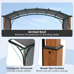 10 x 12 FT Outdoor Retractable Pergola w/ Retractable Canopy Wood Looking Posts