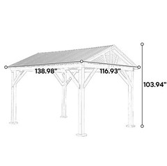 Garden Fir Wood Carport Pavilion Gazebo Hard Top Steel Metal Roof Wooden Frame