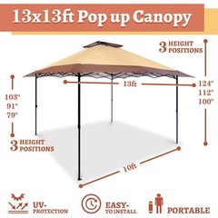 Suntime 13 x 13 Ft Instant Pop Up Canopy Portable Commercial Gazebo Tent, Khaki