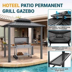 COBIZI 6×8 Hardtop Grill Gazebo Galvanized Steel Double Roof Outdoor PatioCanopy