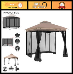 10&prime; x 12&prime; Outdoor Gazebo Mosquito Netting, Black Canopy Screen, 4-Panel Zippered